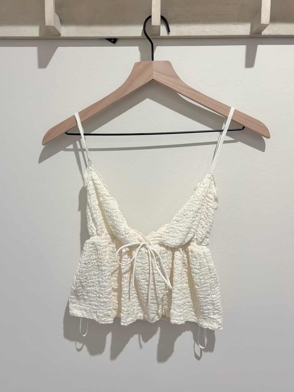 White Textured Crop Top, Tank Top - US 2 - Cream